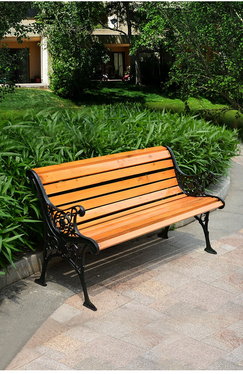 purpleleaf室外广场实木长条椅篮球场户外靠背长坐椅铁艺公园椅户外