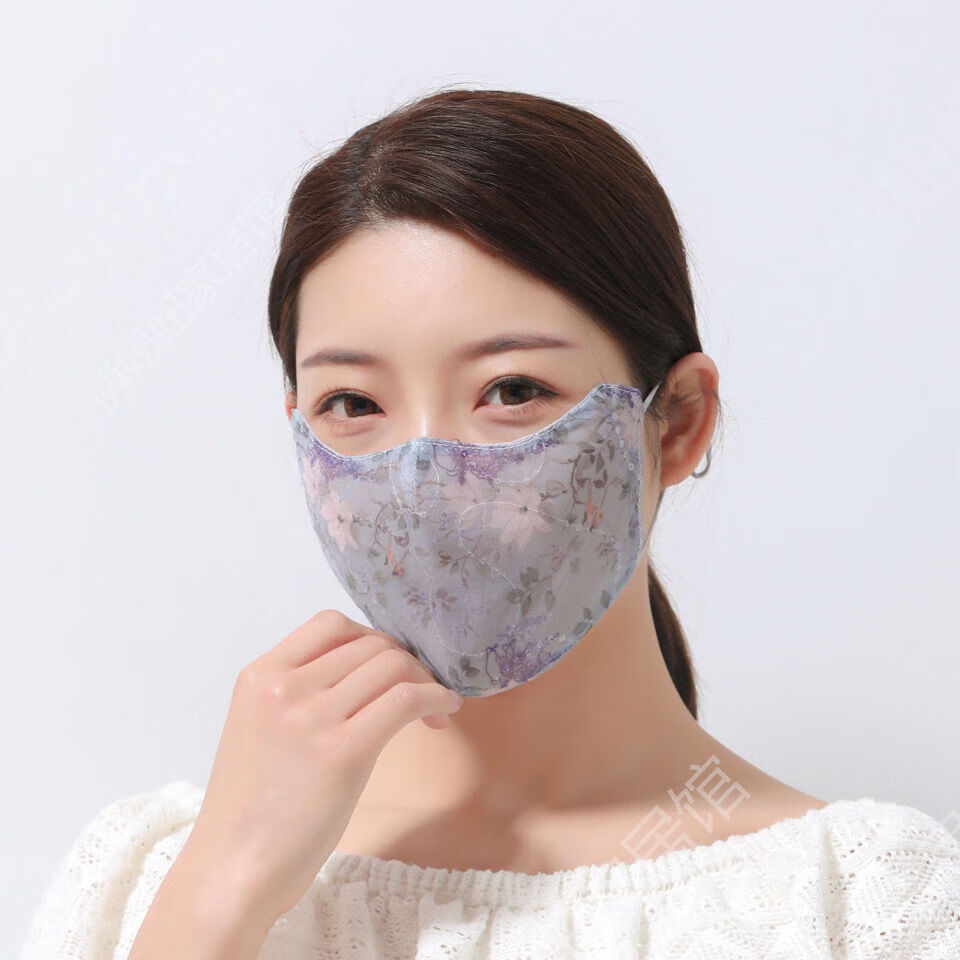霄杰新品蕾丝口罩夏季薄款女防晒护眼角女口罩冰丝网眼透气加大双层可