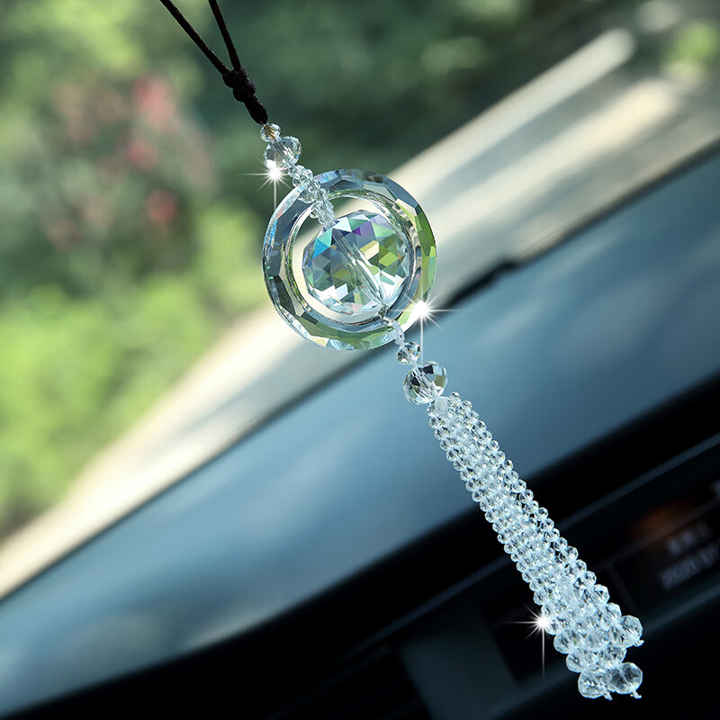 韩国手工串珠汽车挂件水晶球挂饰小轿车时来运转流苏后视镜吊坠女 时