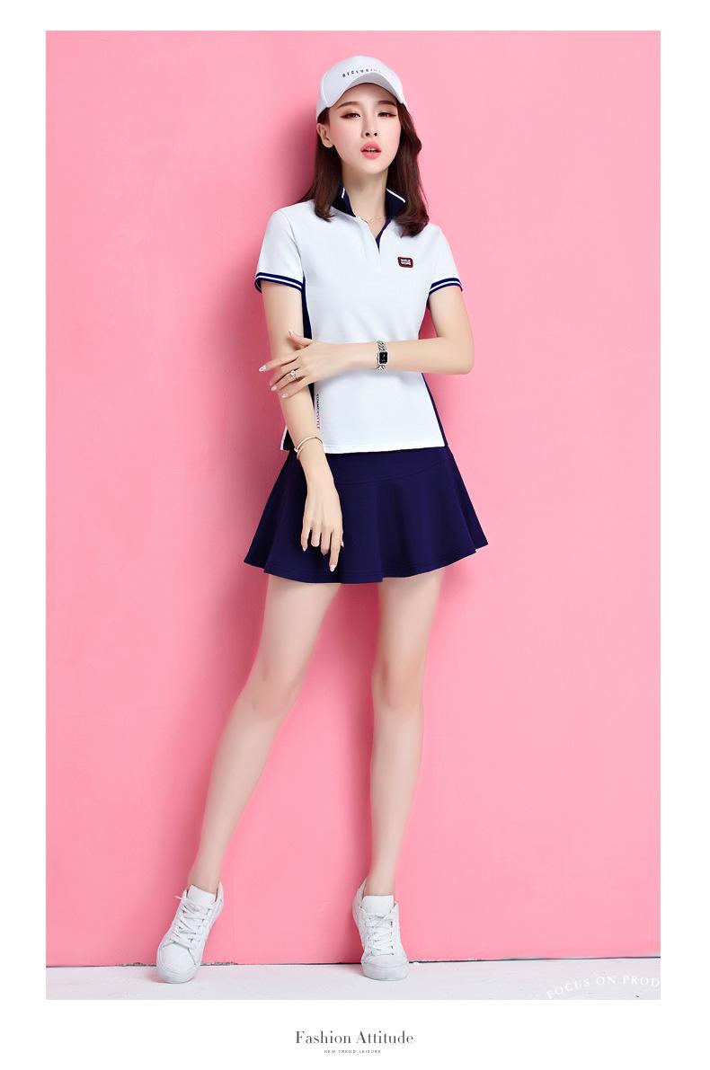 新款运动套裙女三亚度假显瘦休闲两件套网球裙运动裙装短袖短裙潮女装