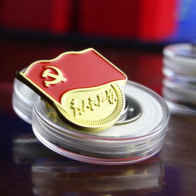 新款标准纯铜党徽镀金胸徽大号为人民服务别针式强磁磁铁asnsmvv 新款