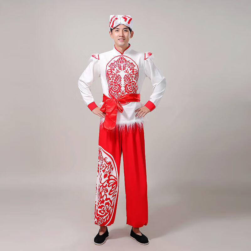 名族陕北安塞腰鼓服传统民族舞狮打鼓龙舟服陕西广场舞秧歌民歌舞台装