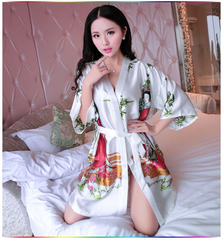 shinokoo晨袍新娘夏天睡衣女春秋性感睡袍薄红色结婚晨袍纺日式和服