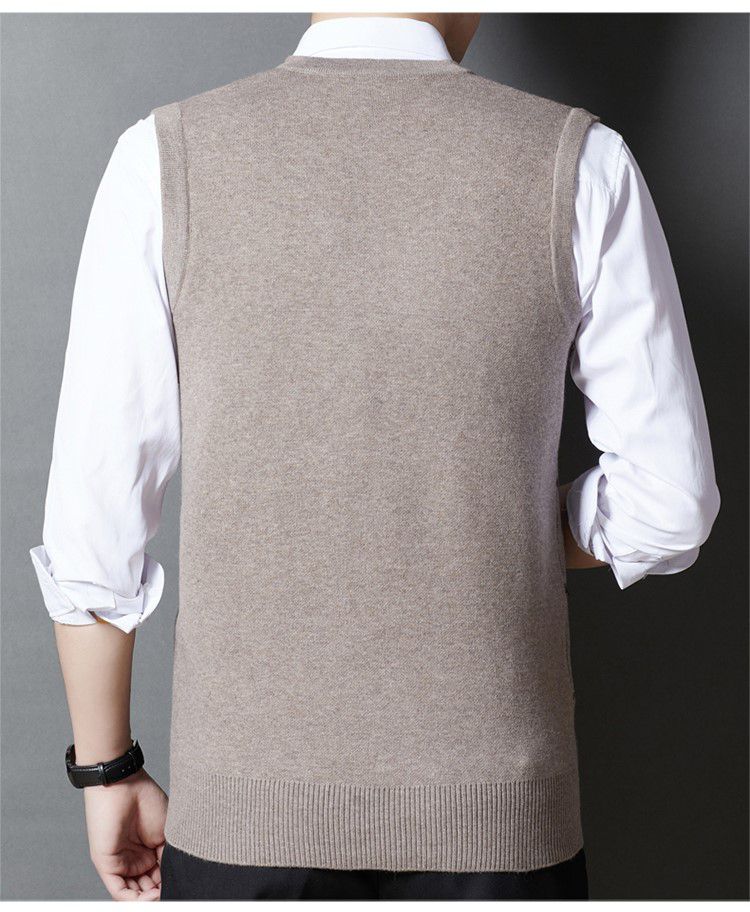皮尔卡丹羊毛背心男士秋冬v领中青年套头无袖羊绒马甲坎肩针织衫毛衣