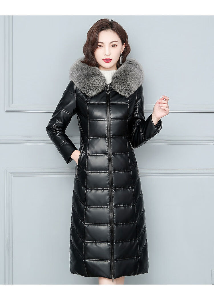 eiysvm2020冬季新款真皮羽绒服女中长款修身加厚绵羊皮狐狸毛领真皮