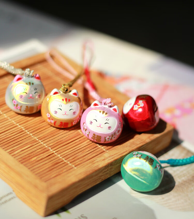 日本御守粉色樱花铃铛招财猫祈福水音铃招福包包挂件手机链挂饰梦幻