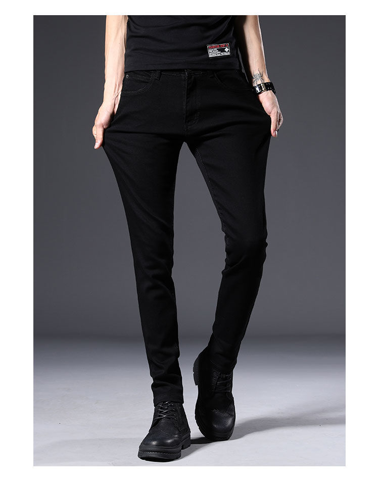 牛仔裤新款黑色弹力修身小脚潮流休闲加绒长裤子帅气百搭男生男士显高