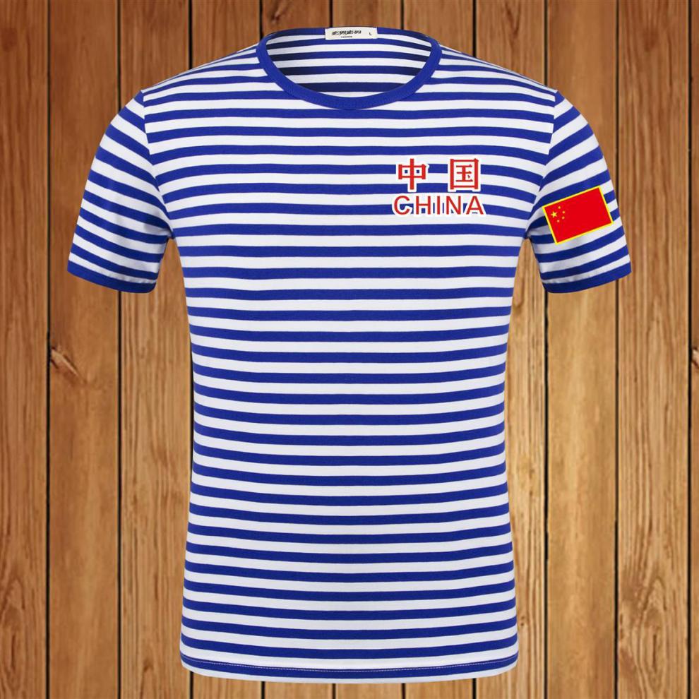 海魂衫男短袖条纹t恤海军衫t恤夏季纯棉半袖爱国t恤定制蓝男中国s