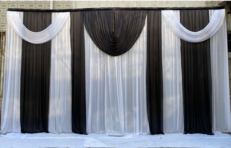 新款白事灵堂布置全套背景纱幔布挽联殡仪馆葬礼灵棚黑色白色布幔b款3