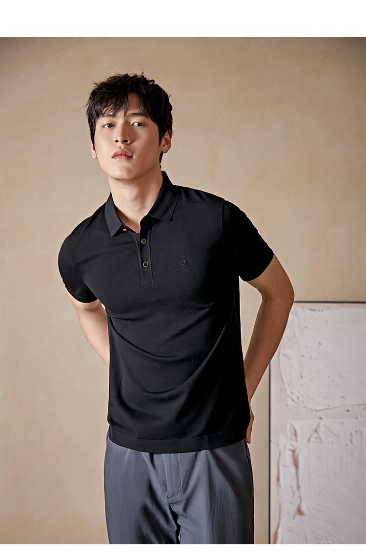 3c功能carsyda珈仕达轻奢男装2022夏新款简约冰爽快干商务polo衫黑色