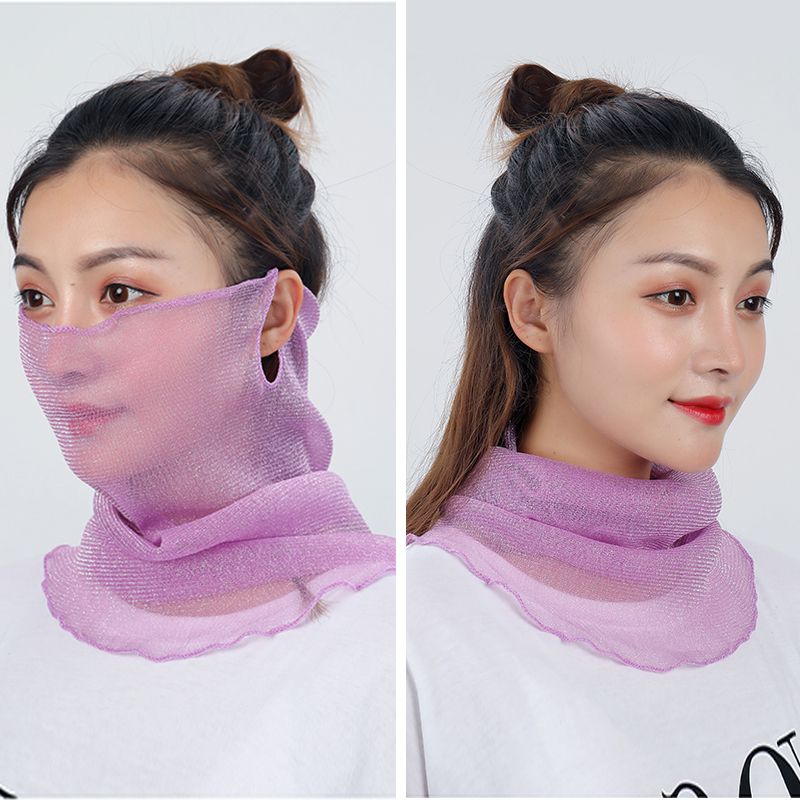 防晒围脖女套头夏季薄款百变小丝巾护脖子百搭脖套口罩多功能纱巾 色