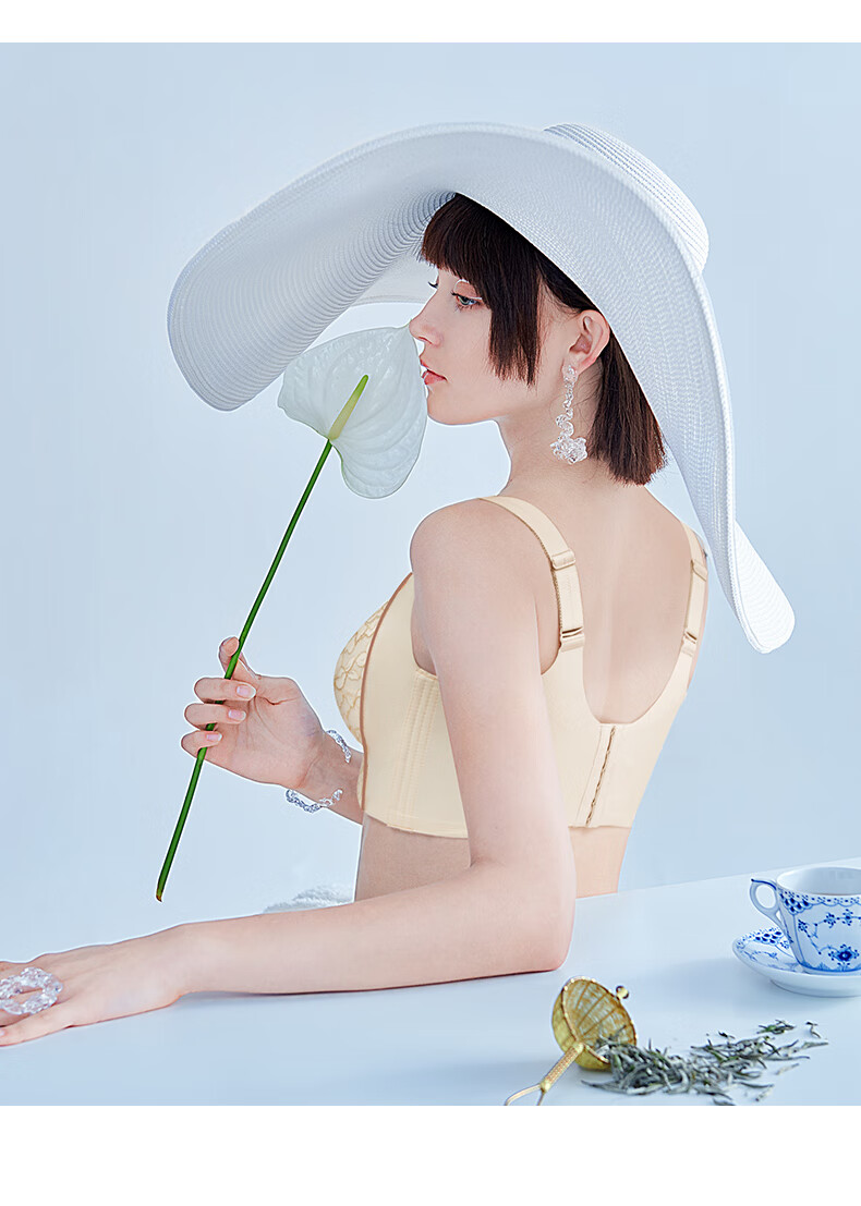 润微7号杯茶肌内衣女大胸显小聚拢无钢圈收副乳防下垂文胸罩肤色80b