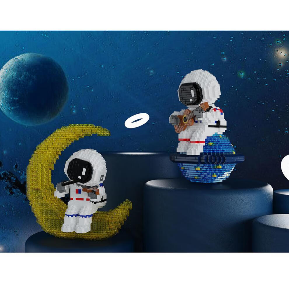 创意宇航员微颗粒拼装积木兼容3d拼图高难度玩具 登乐计划-登月乐队