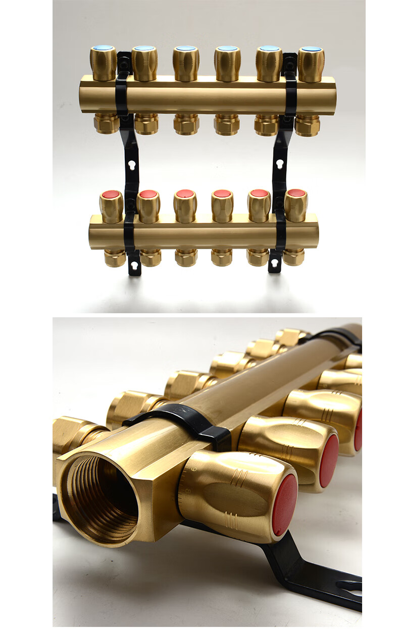 金牛地暖地热集分水器大流量豪宅家装全铜加厚一体家用套装2路分水器