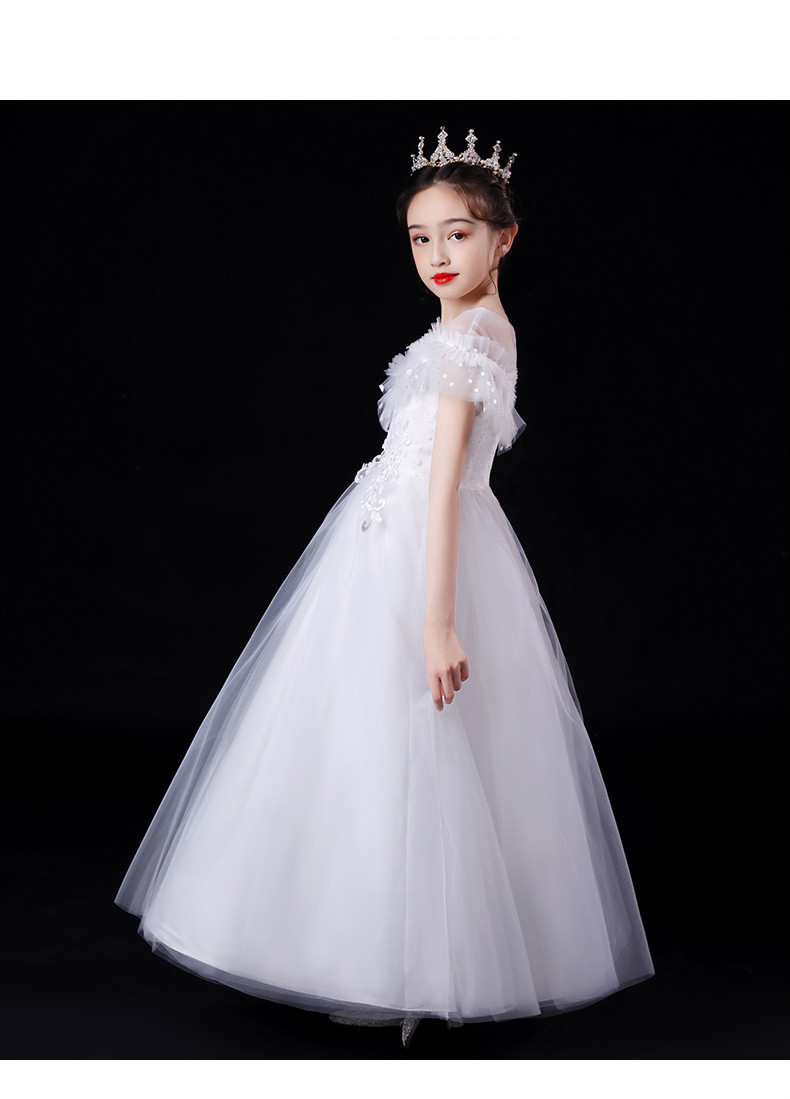 白纱裙女童胖女童连衣裙夏儿童礼服公主裙蓬蓬白纱裙中大童主持人钢琴