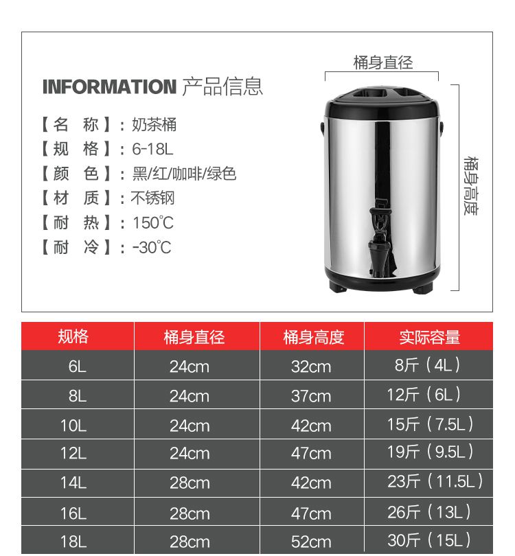 不锈钢保温桶奶茶桶开水桶豆浆桶饮料桶热水桶商用8l10l12l双层带水