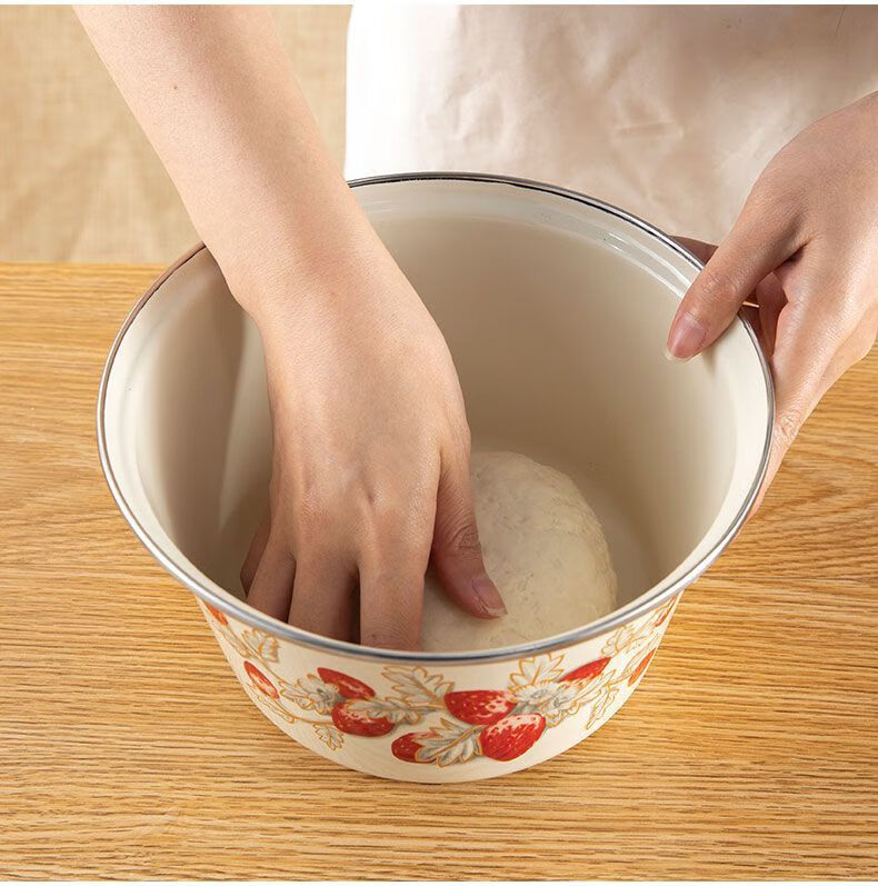 轻奢家用搪瓷盆带盖加厚怀旧老式厨房猪油盆洋瓷盆装猪油罐盛芯华加高