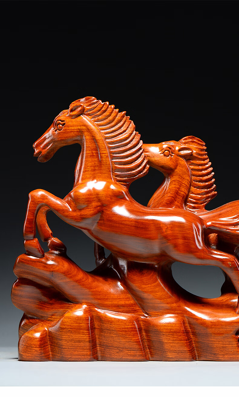 仙莱阁雕马摆件双马雕刻工艺品红木马摆件木马摆件家居开业送礼品花梨