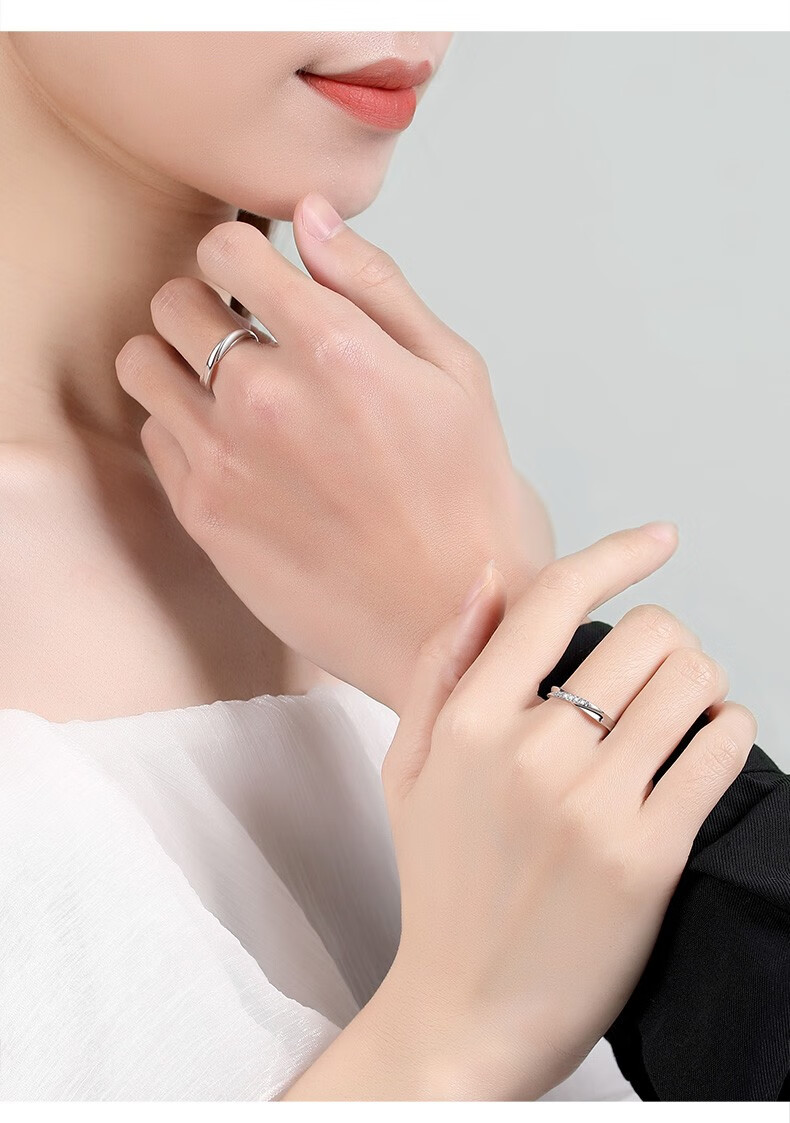 采桑子925银相濡以沫情侣戒指男女一对求订结婚对戒时尚潮流开口戒子