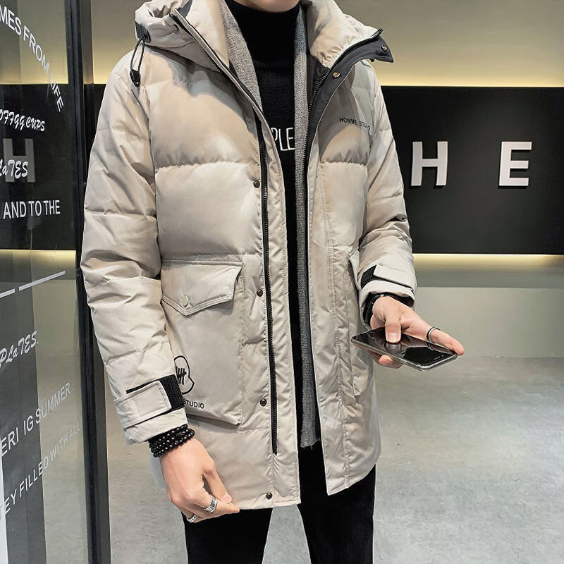 啄木鸟秋冬季男装服男新款亮面轻薄连帽加厚中长款外套男士保暖舒适