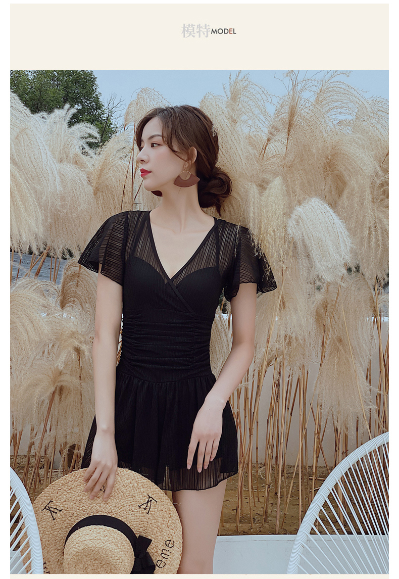 连体泳衣女温泉裙式遮肚显瘦仙女范小胸聚拢性感2020新款韩国 黑色 m