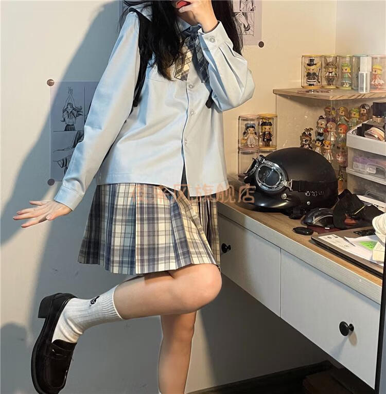 jk制服套装格裙小短裙百褶裙少女夏季半身裙子山吹格子雪崧单裙子xs码