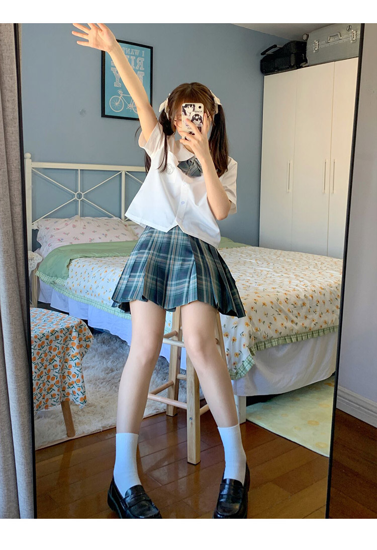jk格裙套装制服裙兔姬舍全套短裙百褶裙半身裙子冰淇淋格裙短袖无绣白