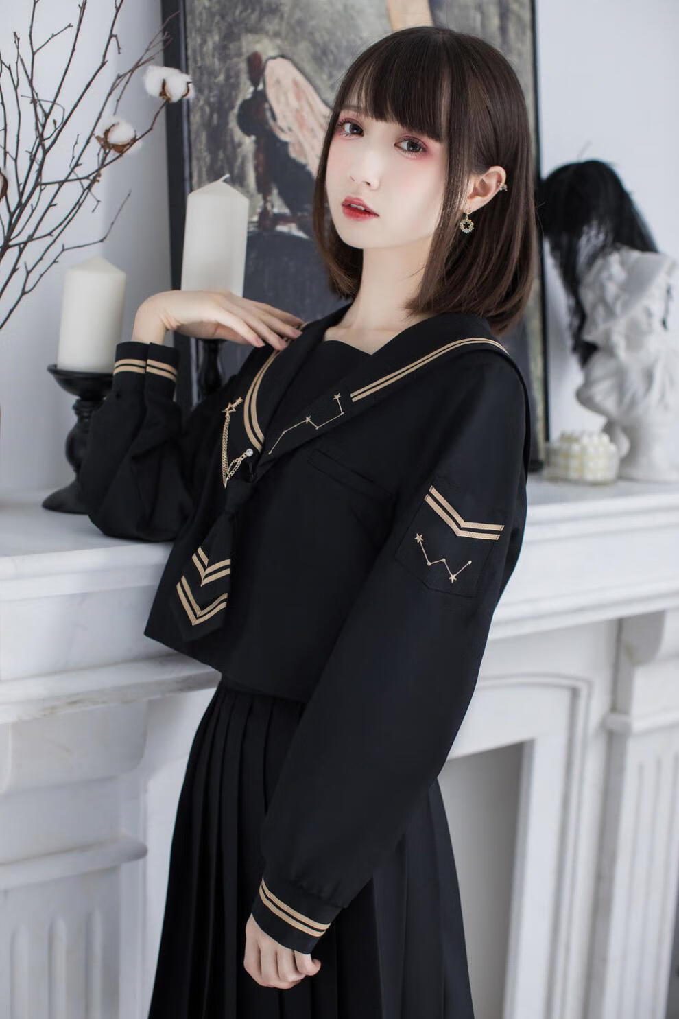 蔻梅夜巡 正统jk制服中长裙 水手服日系女学院风中间服百褶软妹套装