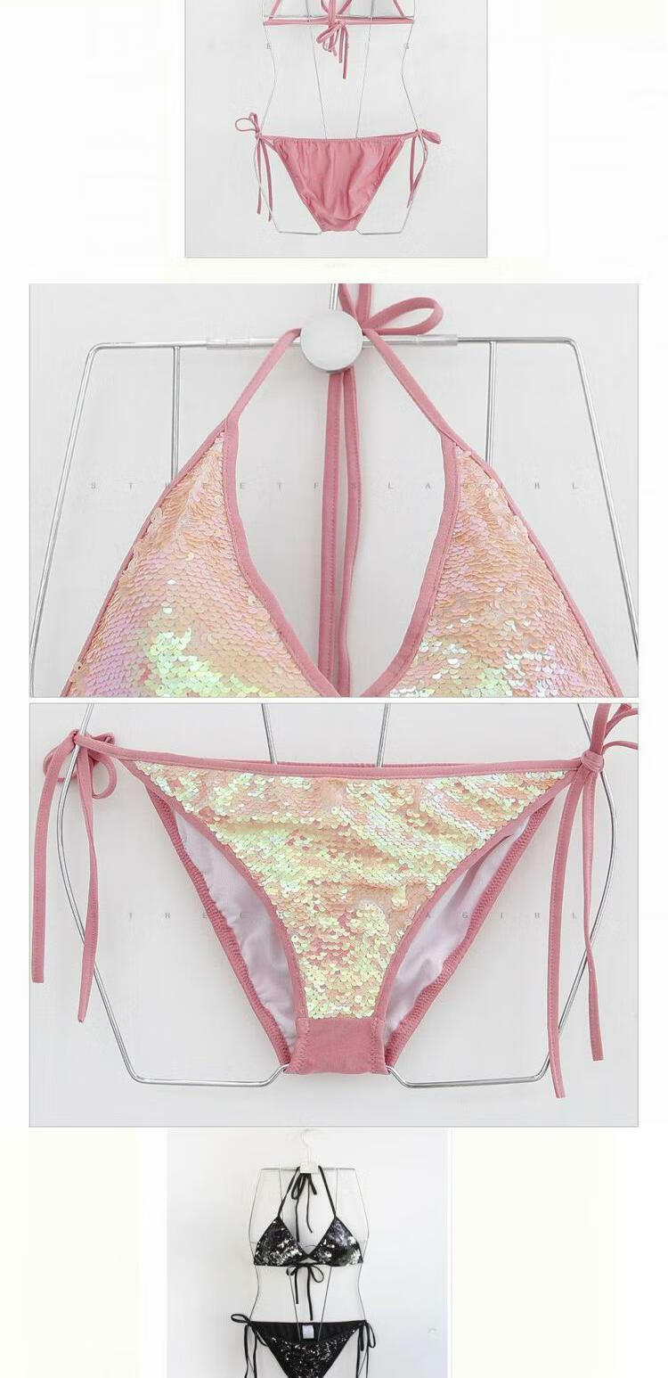 泳衣女风欧美性感比基尼三点式美背小胸聚拢三角模特艺考泳装黑色有