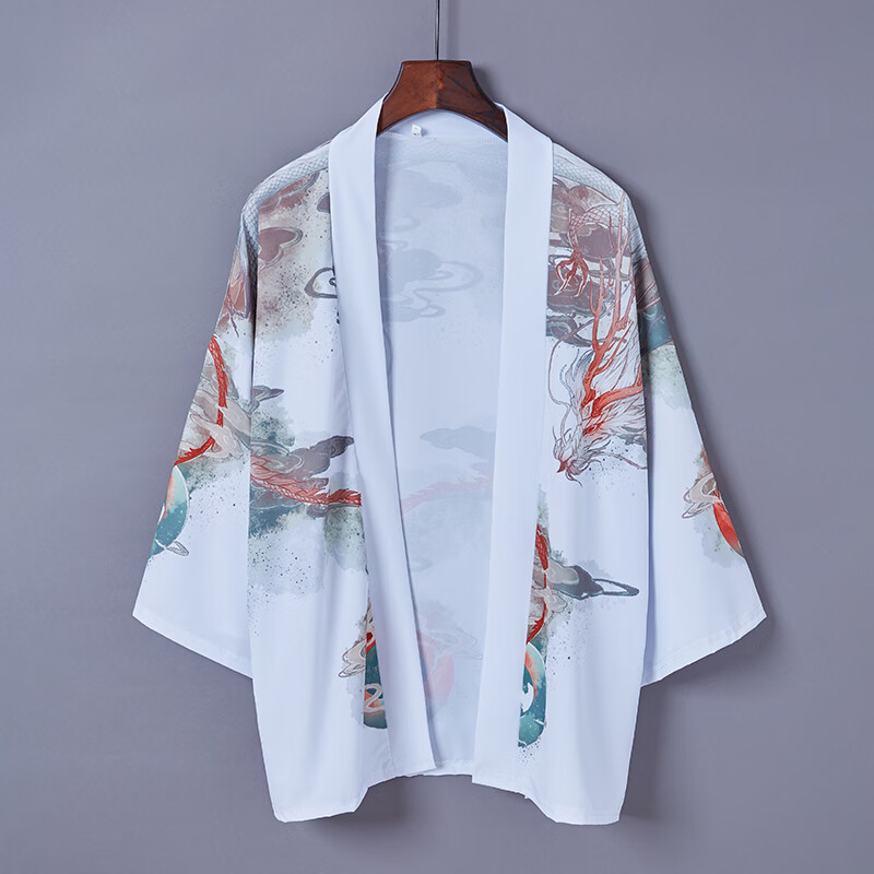 羽织中国风浮世绘龙袍羽织和风和服开衫宽松七分袖夏季外套 黑色火