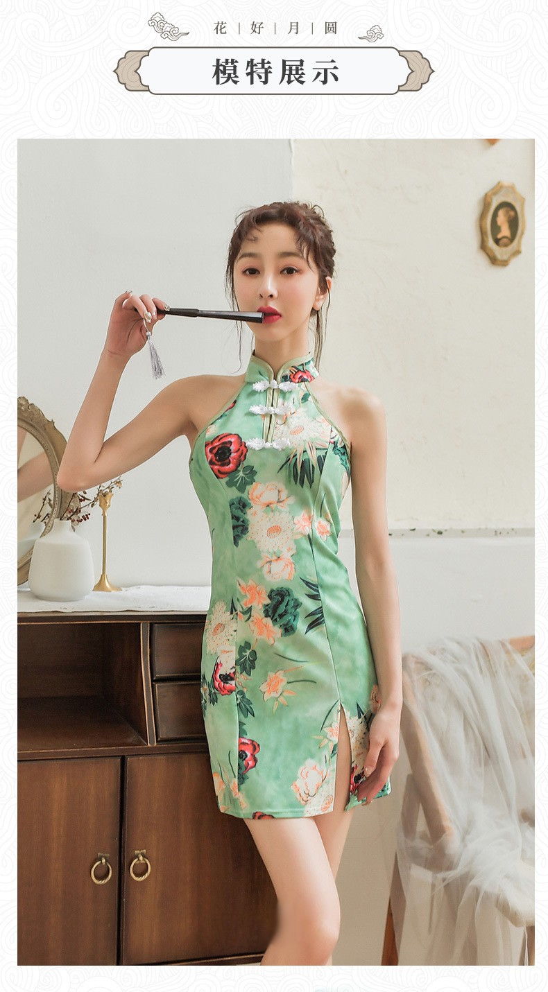 情趣内衣女中国风印花复古旗袍 性感镂空露背角色扮演睡裙 免脱包臀