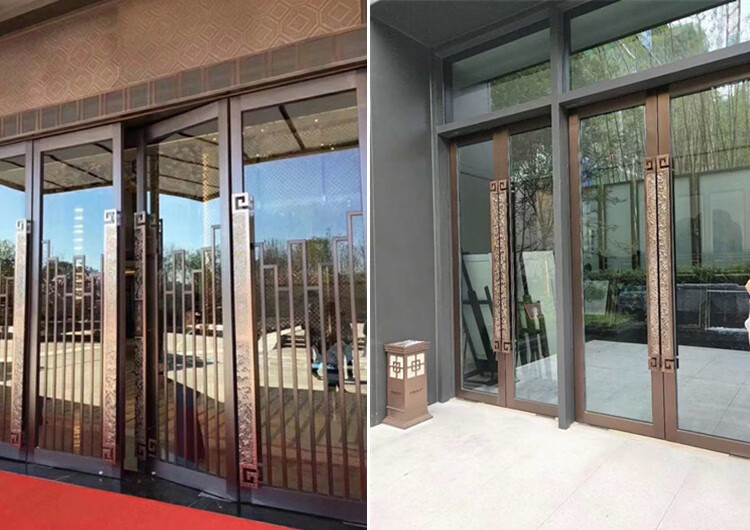 定制玻璃门木门大门拉手新中式仿古祥云实木古铜门把手酒店长拉手 红