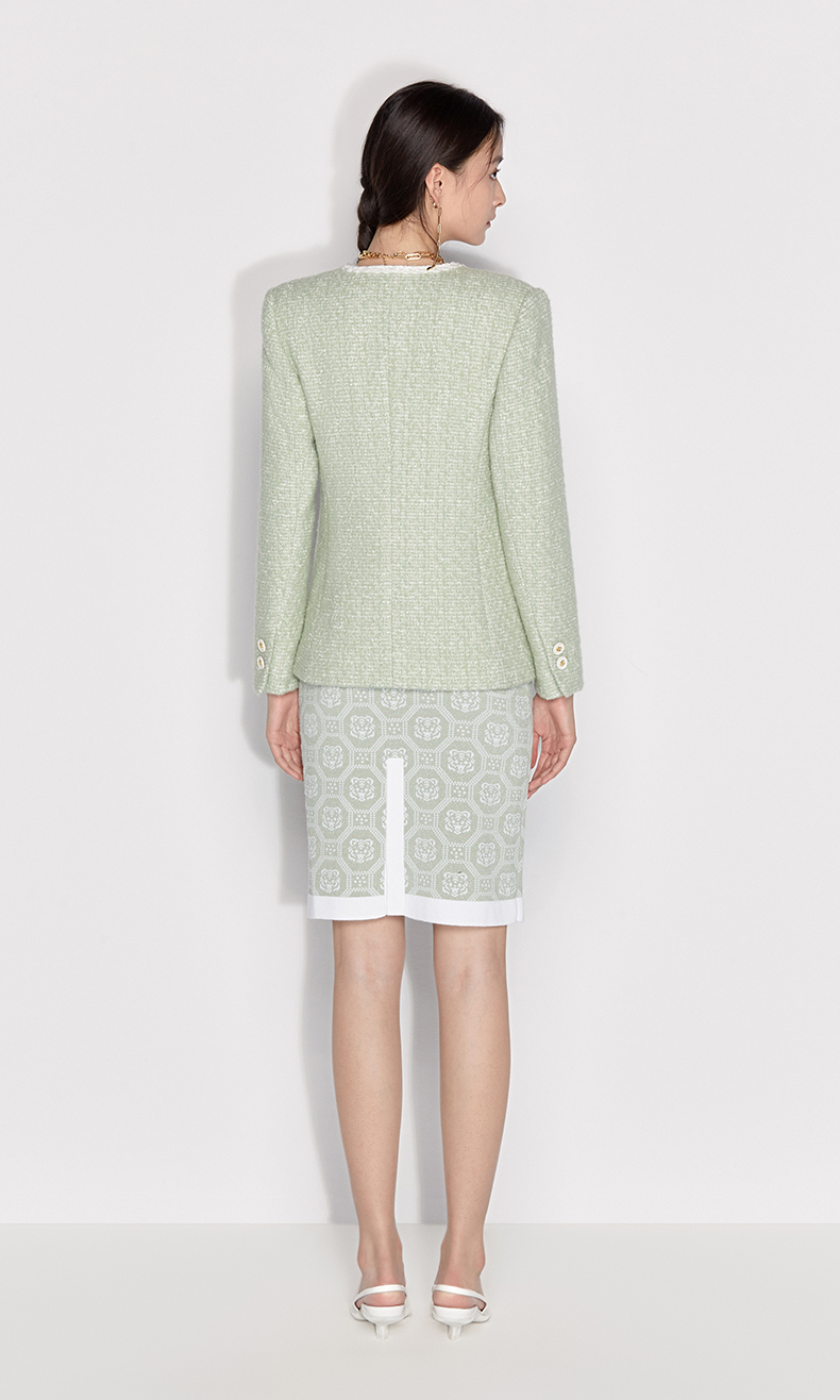 ochirly欧时力2022新款春装小香风排扣粗织镶边外套女 米白010 m