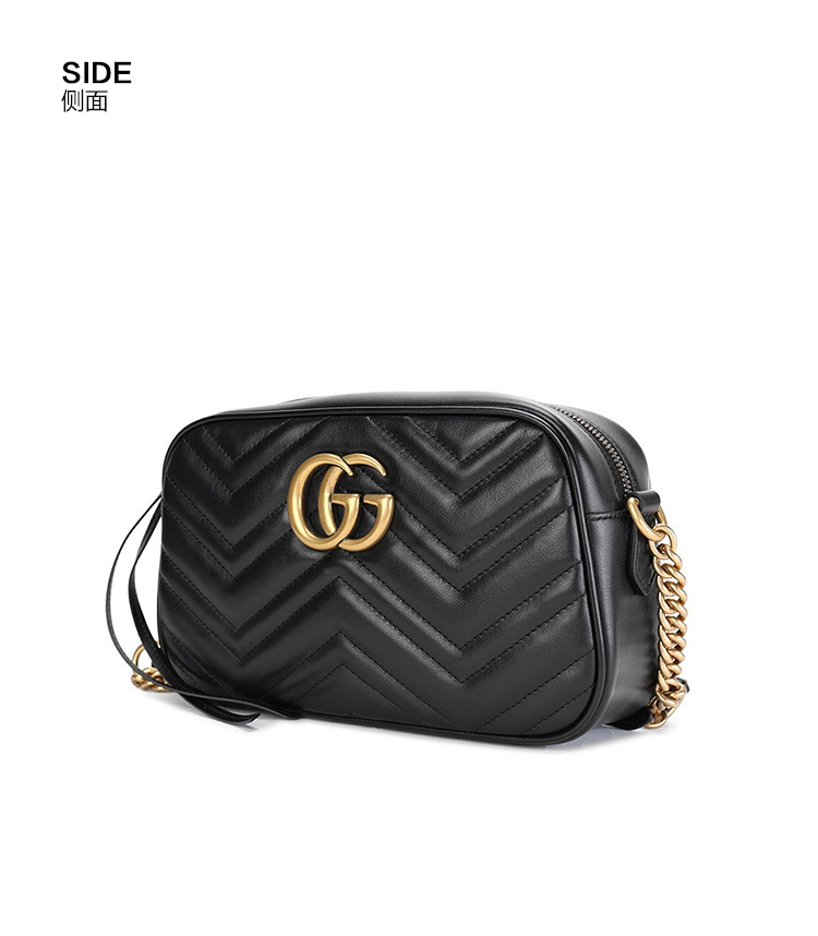 gucci古驰女包黑色gg marmont系列小号绗缝相机包单肩包斜挎包奢侈品