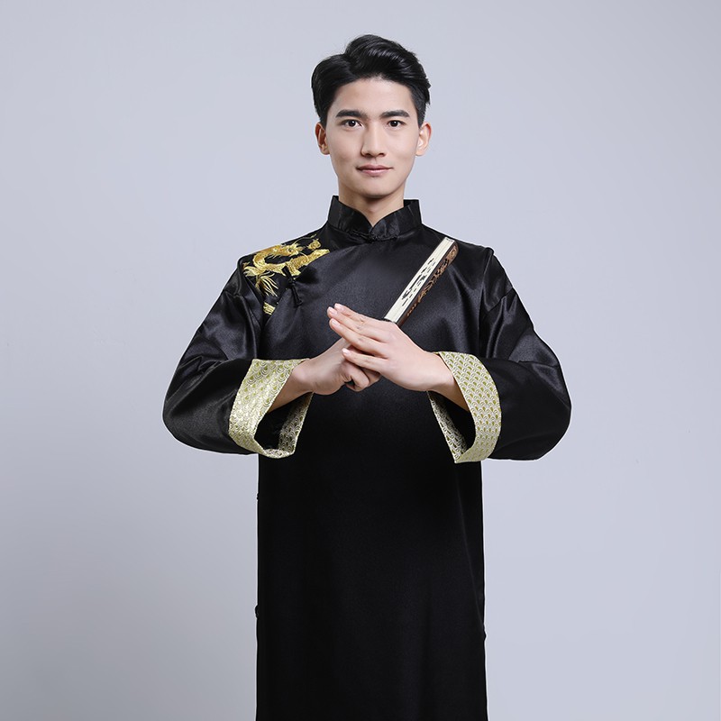 中式婚礼司仪主持服装相声服长衫男民国大褂中国风伴郎绣花年会表演