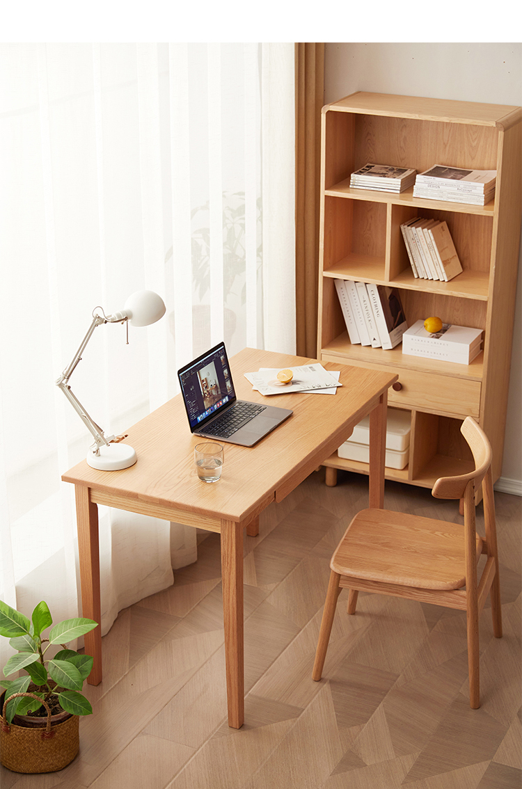 现代简约书房书桌全一字板卧室写字台橡木学习桌子北欧电脑桌14米双抽