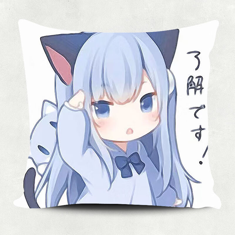 猫猫羽雫抱枕猫耳美少女猫娘猫咪蓝发萝莉方形动漫枕头套靠枕靠垫定制