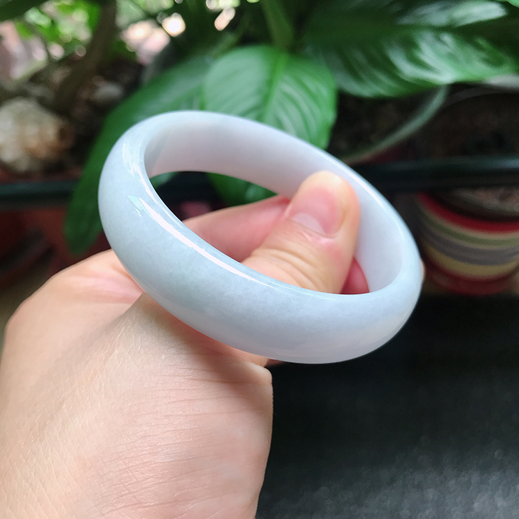 金翠羽缅甸翡翠a货冰糯种白女士玉镯56圈口白月光七夕情人节礼物送男