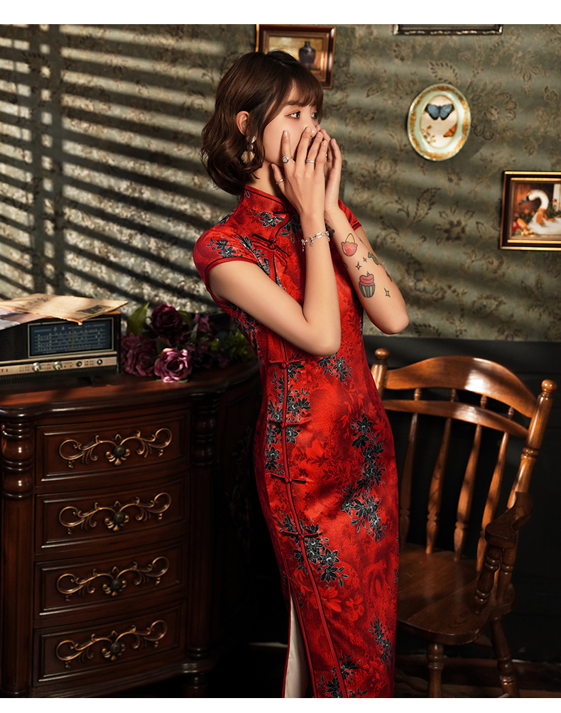 【上海名媛气质旗袍】老旗袍少女年轻款性感名媛红色长款复古民国改良