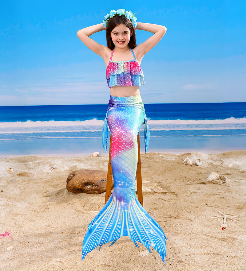 保价618美人鱼尾巴儿童女童美人鱼尾巴衣服儿童泳衣分体人鱼公主