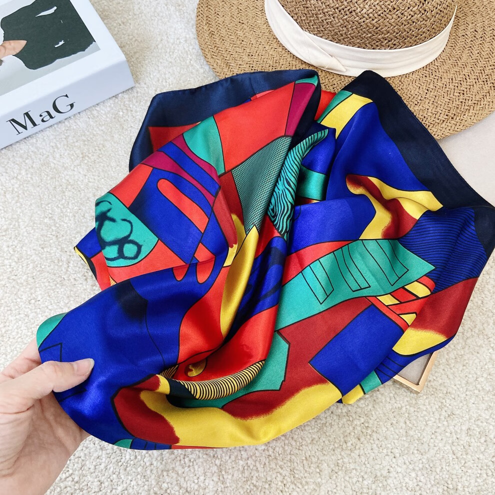 丝绸妈妈丝巾夏女士90大方巾薄款装饰百搭小围巾纱巾乌蓝色sd32神话