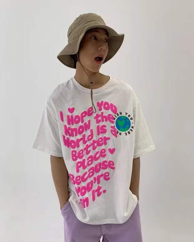 【正确版本】韩国noko短袖男女宽松趣味泡发字母休闲简约地球t恤情侣