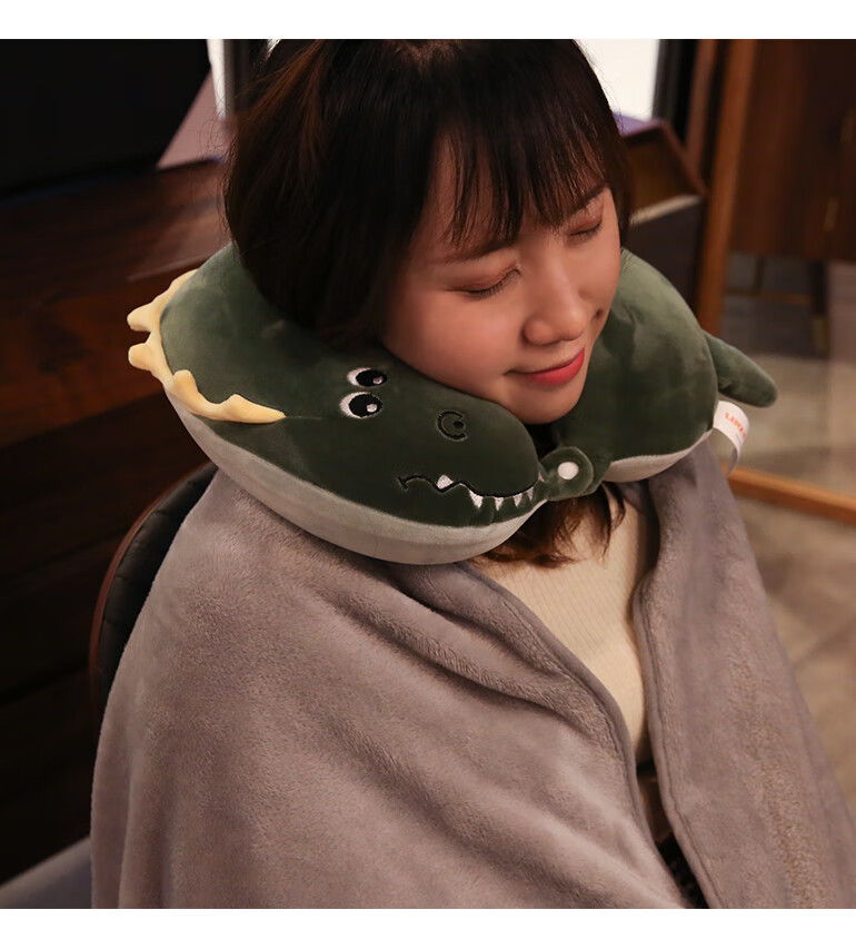 可爱卡通记忆棉靠枕脖子u型枕头颈枕护颈椎枕车用旅行便携可拆洗 柴犬