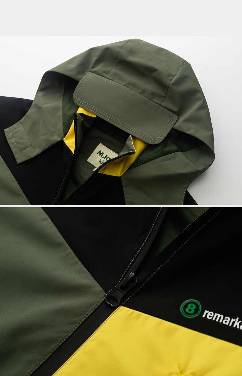 M.Latin Children's Jacket, Fall 2024 New Style, Unisex Big Kids Hooded Windbreaker, Army Green, 130cm 17