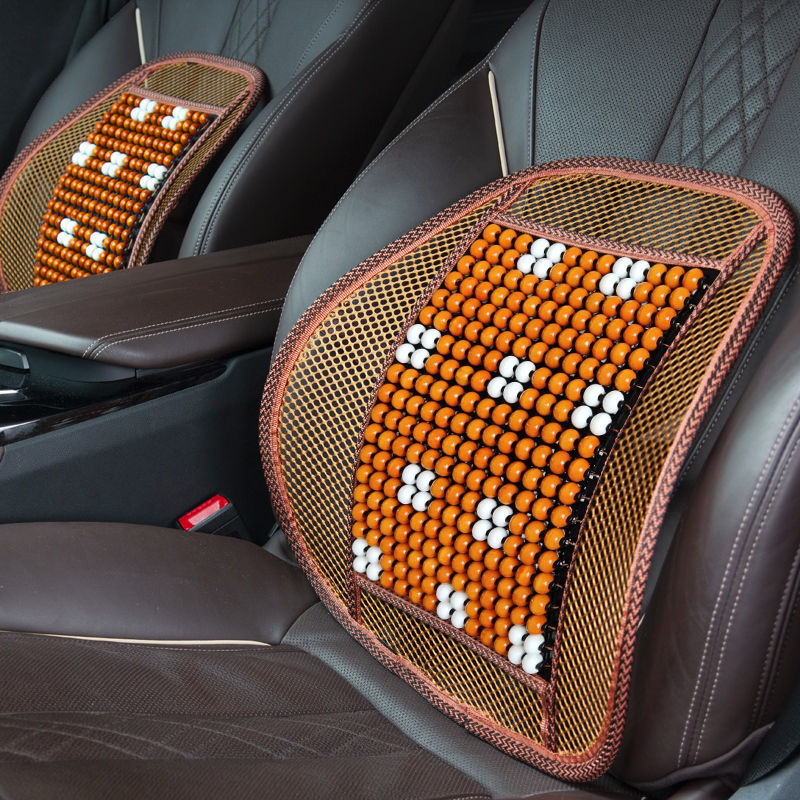 凉垫按摩靠枕车用座椅靠背垫腰垫枕办公室腰靠垫木珠格调暗红1个装