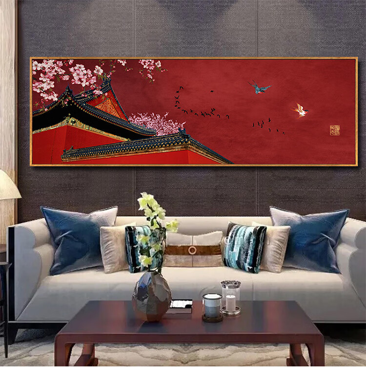 新中式国潮故宫挂画中国风宫廷 客厅餐厅墙壁古风挂画背景墙宫廷壁画