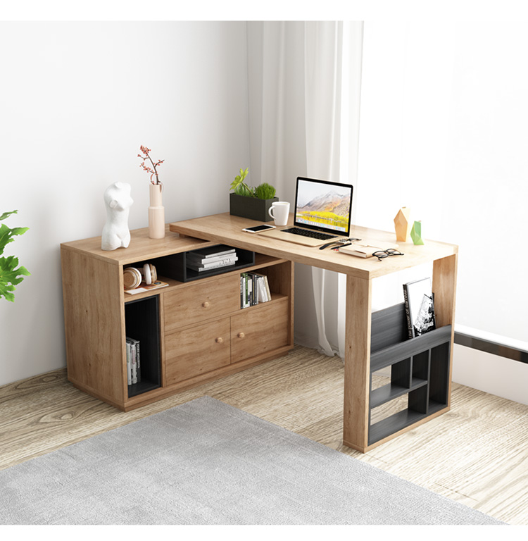 北欧可折叠转角书桌书柜书架一体组合多功能伸缩电脑桌家用小户型转角