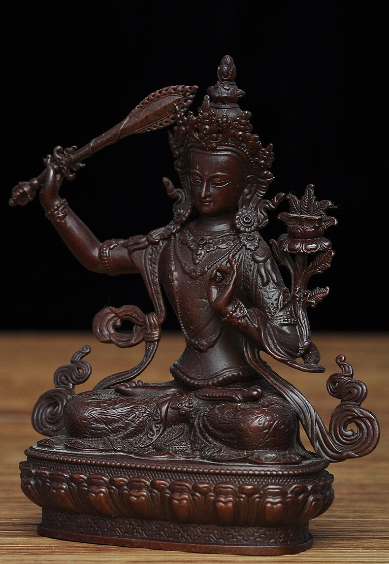 孺童文殊菩萨佛像摆件纯铜华严三圣文殊菩萨持剑客厅家居寺庙神像工艺