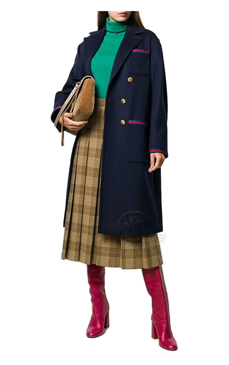 gucci古驰外套女条纹图案简约长款大衣569916 hw03 1043 藏蓝色 36