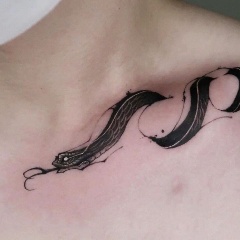 qiced新品纹身贴草本草本果汁锁骨蛇纹身贴半防水男女暗黑个性潮酷